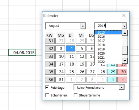 Eingabehilfe "Datum / Kalender"
